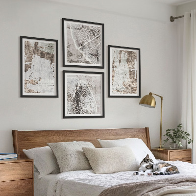 Mur de tableaux Motifs abstraits blanc brun
