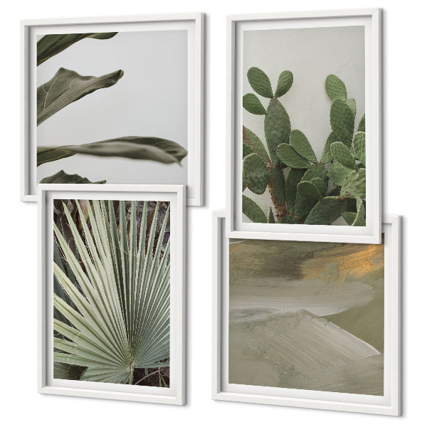 Ensemble de 4 tableaux Feuilles de plantes tropicales pastel