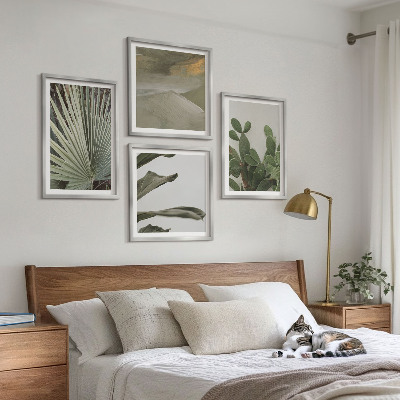 Ensemble de 4 tableaux Feuilles de plantes tropicales pastel