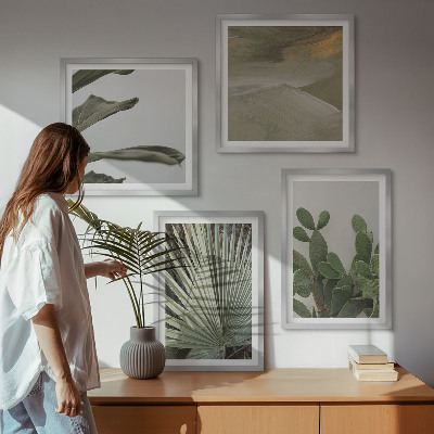 Ensemble de 4 tableaux Feuilles de plantes tropicales pastel