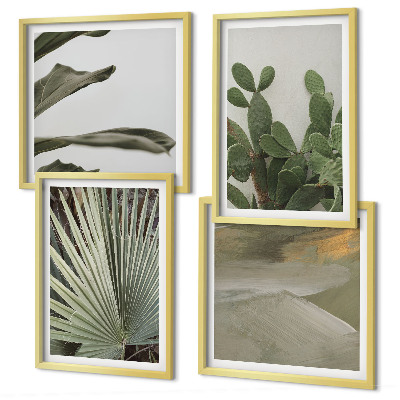 Ensemble de 4 tableaux Feuilles de plantes tropicales pastel