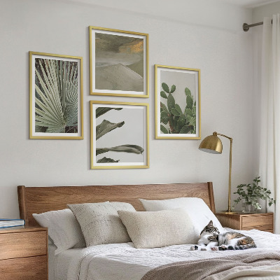 Ensemble de 4 tableaux Feuilles de plantes tropicales pastel