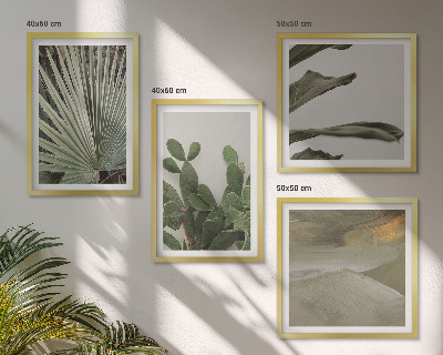 Ensemble de 4 tableaux Feuilles de plantes tropicales pastel