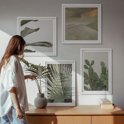 Ensemble de 4 tableaux Feuilles de plantes tropicales pastel