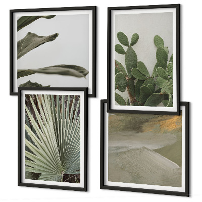 Ensemble de 4 tableaux Feuilles de plantes tropicales pastel