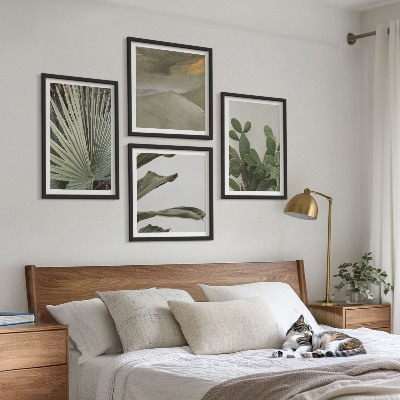 Ensemble de 4 tableaux Feuilles de plantes tropicales pastel