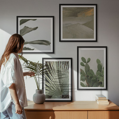 Ensemble de 4 tableaux Feuilles de plantes tropicales pastel