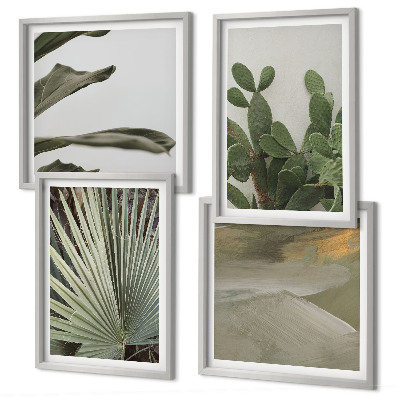 Ensemble de 4 tableaux Feuilles de plantes tropicales pastel