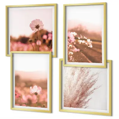 Ensemble de 4 tableaux représentant des fleurs sauvages dans des prairies en été