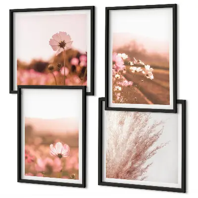 Ensemble de 4 tableaux représentant des fleurs sauvages dans des prairies en été