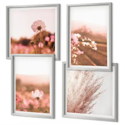 Ensemble de 4 tableaux représentant des fleurs sauvages dans des prairies en été