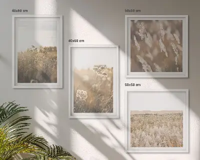Mur de tableaux paysage de fleurs dans les herbes sous la chaleur