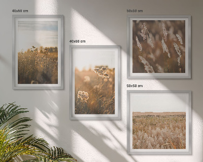 Ensemble de 4 tableaux Fleurs des prairies d'été coucher de soleil
