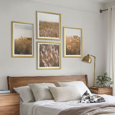 Ensemble de 4 tableaux Fleurs des prairies d'été coucher de soleil