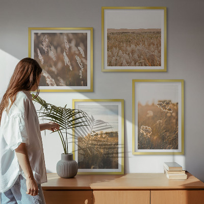 Ensemble de 4 tableaux Fleurs des prairies d'été coucher de soleil