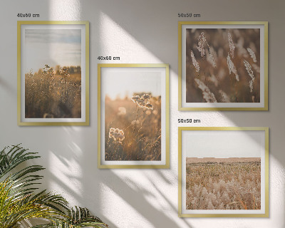 Ensemble de 4 tableaux Fleurs des prairies d'été coucher de soleil