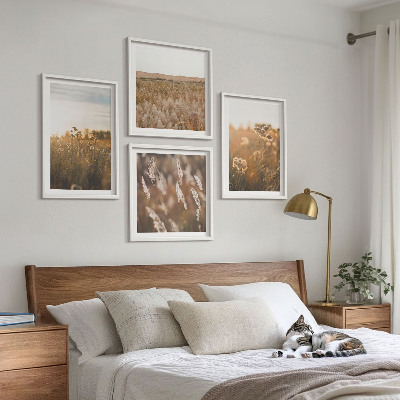 Ensemble de 4 tableaux Fleurs des prairies d'été coucher de soleil