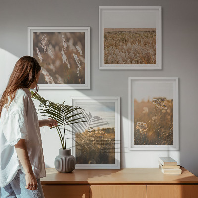 Ensemble de 4 tableaux Fleurs des prairies d'été coucher de soleil