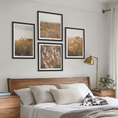 Ensemble de 4 tableaux Fleurs des prairies d'été coucher de soleil