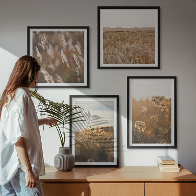 Ensemble de 4 tableaux Fleurs des prairies d'été coucher de soleil