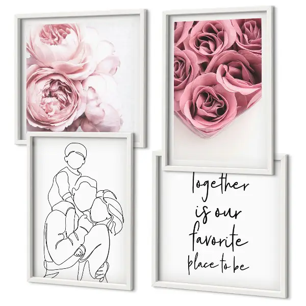 Ensemble de 4 tableaux bouquets de roses au trait