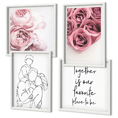 Ensemble de 4 tableaux bouquets de roses au trait