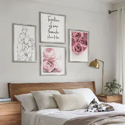 Ensemble de 4 tableaux bouquets de roses au trait