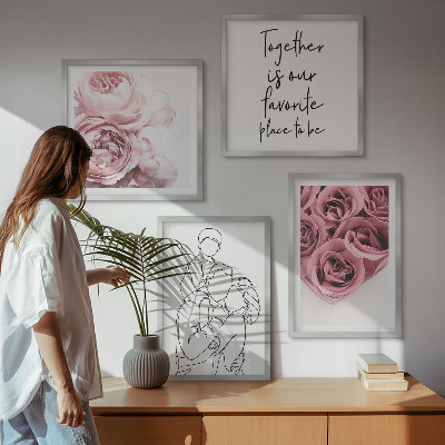 Ensemble de 4 tableaux Bouquets de roses familiaux dessinés au trait
