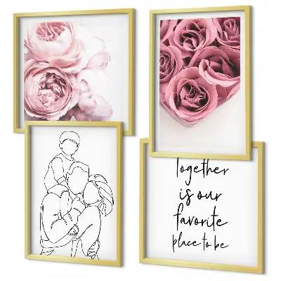 Ensemble de 4 tableaux bouquets de roses au trait