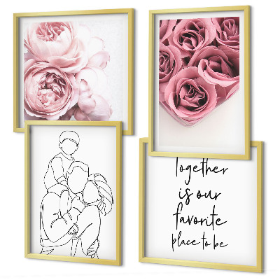 Ensemble de 4 tableaux Bouquets de roses familiaux dessinés au trait