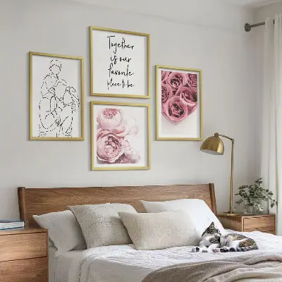 Ensemble de 4 tableaux bouquets de roses au trait