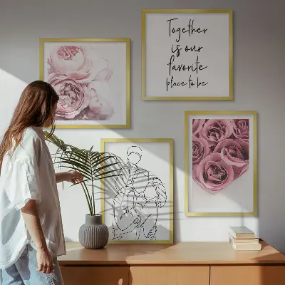 Ensemble de 4 tableaux bouquets de roses au trait