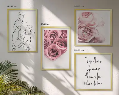 Ensemble de 4 tableaux bouquets de roses au trait