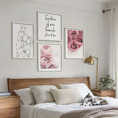 Ensemble de 4 tableaux bouquets de roses au trait