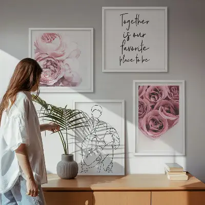 Ensemble de 4 tableaux bouquets de roses au trait