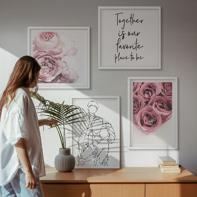 Ensemble de 4 tableaux Bouquets de roses familiaux dessinés au trait