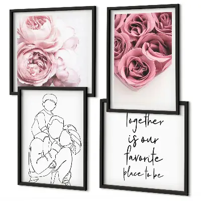 Ensemble de 4 tableaux bouquets de roses au trait
