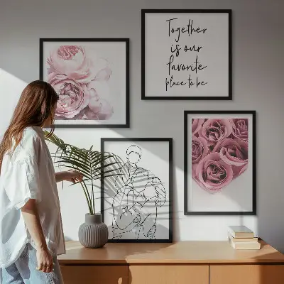 Ensemble de 4 tableaux bouquets de roses au trait
