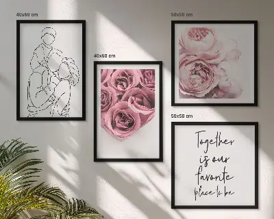 Ensemble de 4 tableaux bouquets de roses au trait