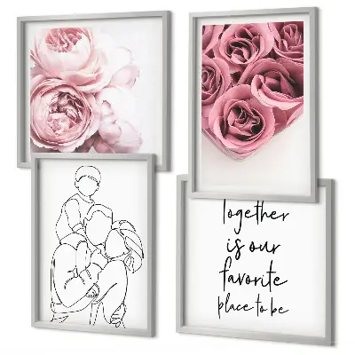 Ensemble de 4 tableaux bouquets de roses au trait