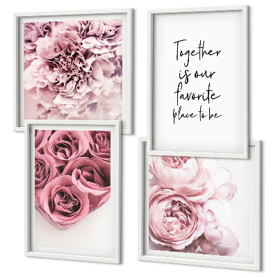 Mur de tableaux Bouquets de roses inscription à la maison