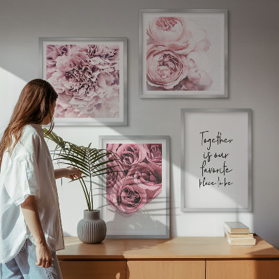 Mur de tableaux Bouquets de roses inscription à la maison