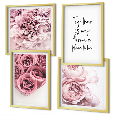 Mur de tableaux Bouquets de roses inscription à la maison