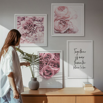 Mur de tableaux Bouquets de roses inscription à la maison