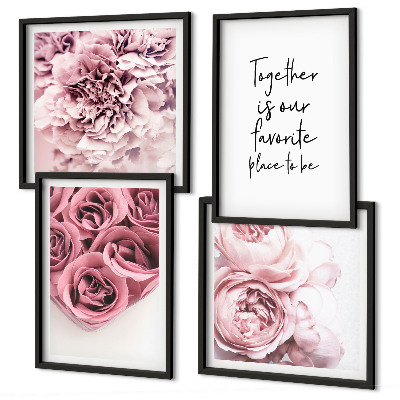Mur de tableaux Bouquets de roses inscription à la maison
