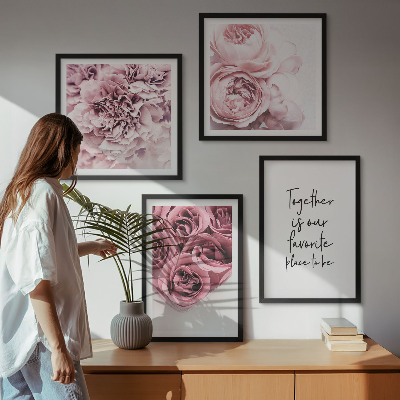 Mur de tableaux Bouquets de roses inscription à la maison