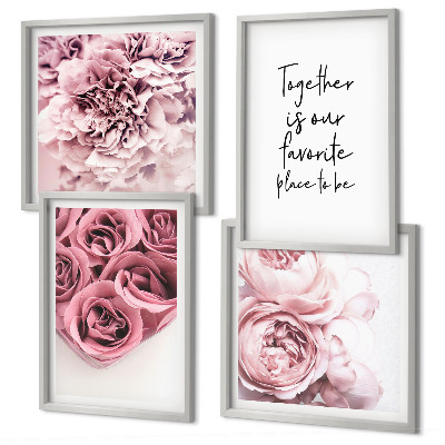 Mur de tableaux Bouquets de roses inscription à la maison
