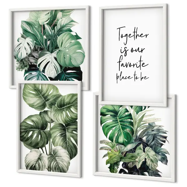 Décoration murale feuilles tropicales vertes ensemble de 4 cadres polyptyques