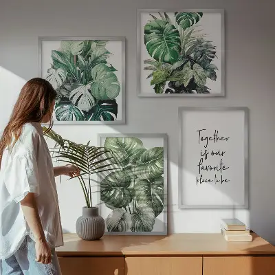 Décoration murale feuilles tropicales vertes ensemble de 4 cadres polyptyques