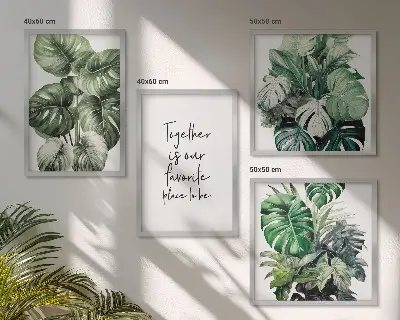 Décoration murale feuilles tropicales vertes ensemble de 4 cadres polyptyques